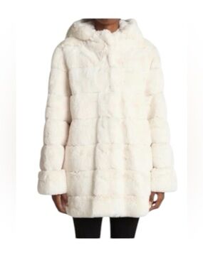 BCBGMaxAzria Plush Ivory Faux Fur Hooded Jacket